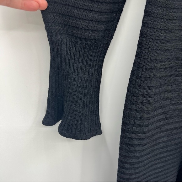 St. John Kelly Coat Duster Cardigan Sweater Black Ribbed Ruffle Size L - Picture 6 of 9